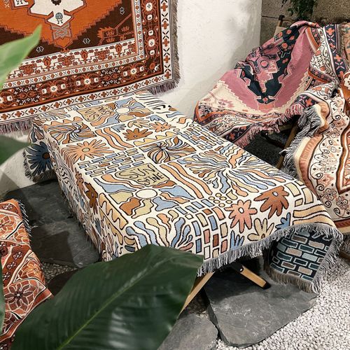 Plaid Tricotée Décorée Avec Des Franges Bohême - 160x130cm