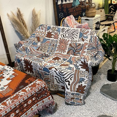 Plaid Tricotée Décorée Avec Des Franges Bohême - 160x130cm