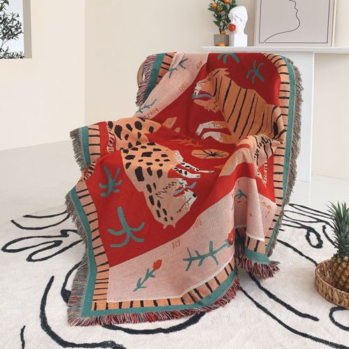 Plaid Animaux Tricotée Décorée Avec Des Franges Bohême - 160x130cm