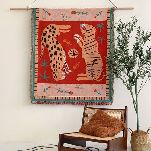 Plaid Animaux Tricotée Décorée Avec Des Franges Bohême - 160x130cm