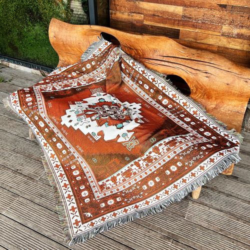 Plaid Tricotée Décorée Avec Des Franges Bohême - 160x130 Cm - Marron