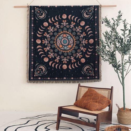 Plaid La Lune Tricotée Décorée Avec Des Franges Bohême - 160x130cm