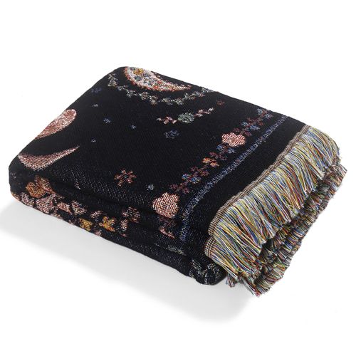 Plaid La Lune Tricotée Décorée Avec Des Franges Bohême - 160x130cm