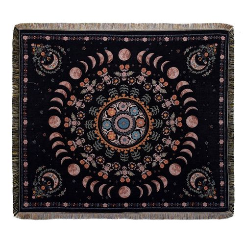 Plaid La Lune Tricotée Décorée Avec Des Franges Bohême - 160x130cm