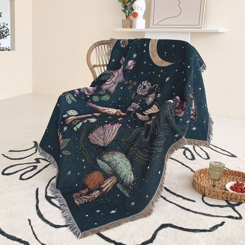 Plaid De Canapé Tricotée Décorée Avec Des Franges - 160x130 Cm - Bleu