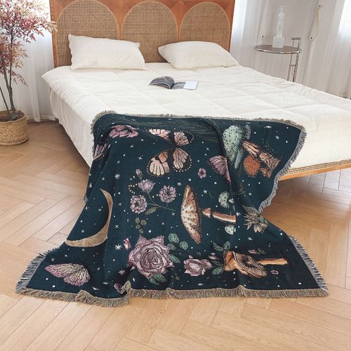 Plaid De Canapé Tricotée Décorée Avec Des Franges - 160x130 Cm - Bleu
