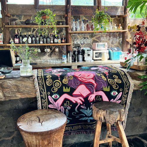 Plaid Fille Tricotée Décorée Avec Des Franges Bohême - 160x130 Cm