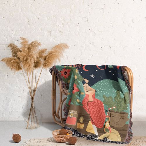 Couverture Tricotée Noël Avec Des Franges Bohême - 160x130 Cm