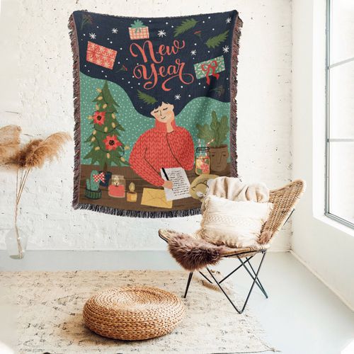 Couverture Tricotée Noël Avec Des Franges Bohême - 160x130 Cm