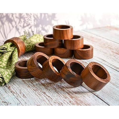 Lot De 12 Ronds De Serviette En Bois Faits à La Main Pour Décoration De Table De Dîner, Fête