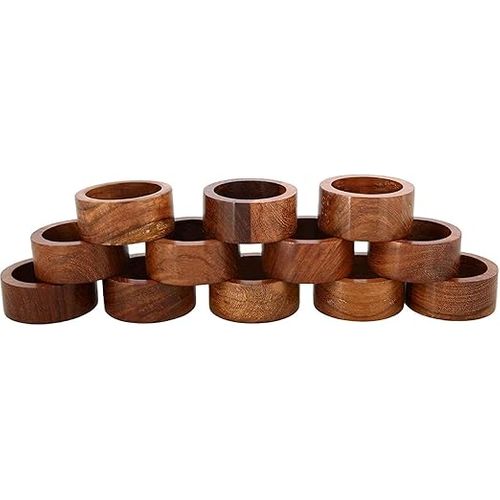 Lot De 12 Ronds De Serviette En Bois Faits à La Main Pour Décoration De Table De Dîner, Fête