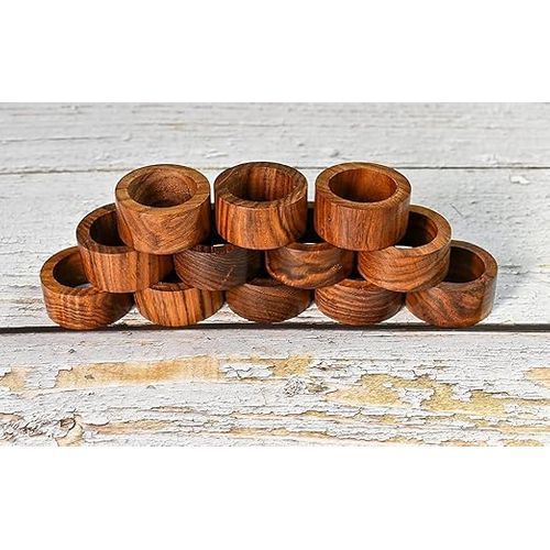 Lot De 12 Ronds De Serviette En Bois Faits à La Main Pour Décoration De Table De Dîner, Fête