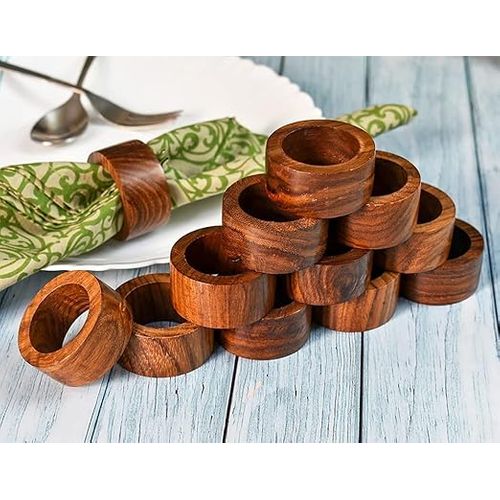 Lot De 12 Ronds De Serviette En Bois Faits à La Main Pour Décoration De Table De Dîner, Fête