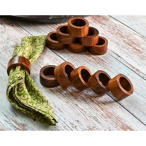 Lot De 12 Ronds De Serviette En Bois Faits à La Main Pour Décoration De Table De Dîner, Fête