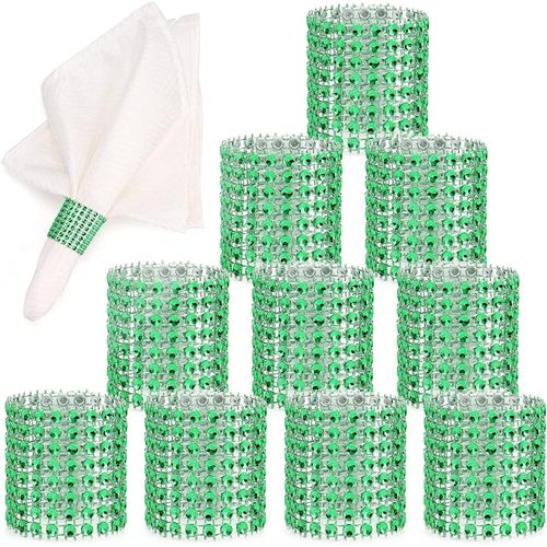 Vert,50pcs  Ronds De Serviette De Table Anneaux De Serviette En Strass Brillants Rond