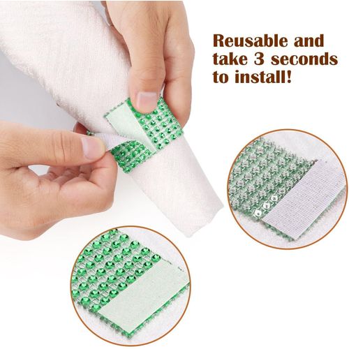 Vert,50pcs  Ronds De Serviette De Table Anneaux De Serviette En Strass Brillants Rond