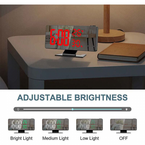 (boîtier Noir Avec Texte Rouge) Réveil Projecteur, Réveil à Projection 180°, Horloge Numérique