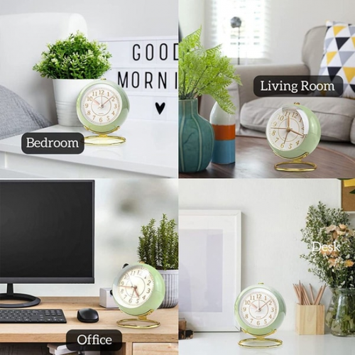 Petite Horloge De Table Verte, Horloge De Table Classique Pour Chambre D'enfant, Réveil Analogiq