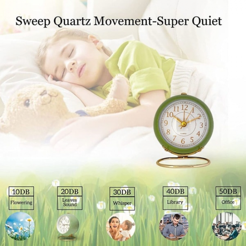 Petite Horloge De Table Verte, Horloge De Table Classique Pour Chambre D'enfant, Réveil Analogiq
