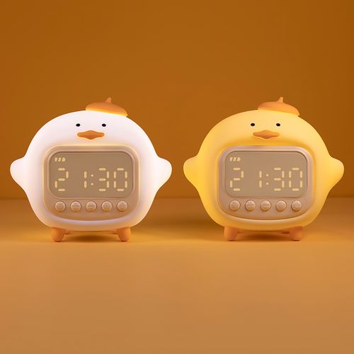 (jaune) Réveil Hug Duck Veilleuse Avec Heure Horloge Électronique Créative Rechargeable