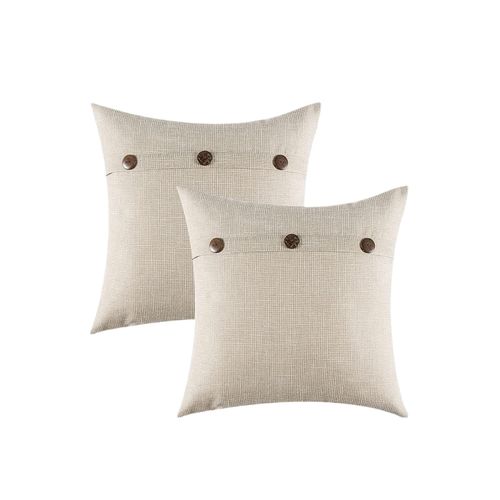 Blanc 45*45cm , Lot De 2 Housses De Coussin En Lin Avec Boutons Décoratives Taie D'oreiller
