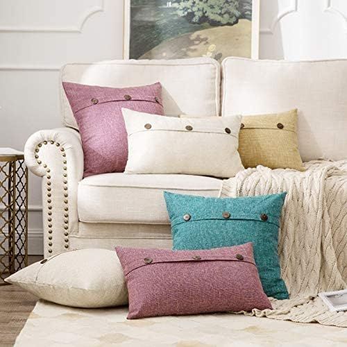 Blanc 30x50cm , Lot De 2 Housses De Coussin En Lin Avec Boutons Décoratives Taie D'oreiller Tiss