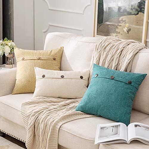 Blanc 30x50cm , Lot De 2 Housses De Coussin En Lin Avec Boutons Décoratives Taie D'oreiller Tiss