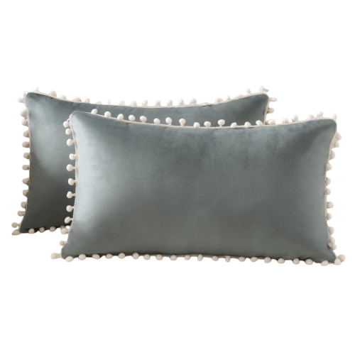 30x50 Cm, Gris Clair Lot De 2 Housses De Coussin Décoratives En Velours Doux Pompons Taies
