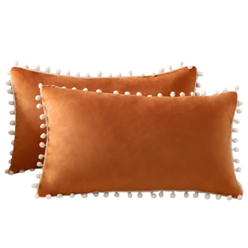 30x50 Cm, Orange Lot De 2 Housses De Coussin Décoratives En Velours Doux Pompons Taies D'oreill