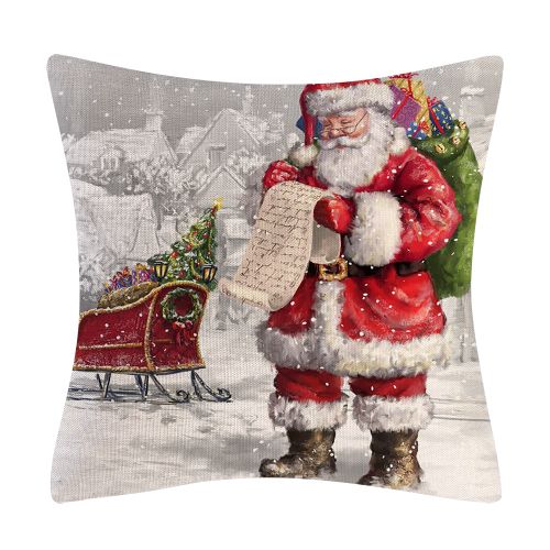 Housse De Coussin De Noël, Bonhomme De Neige, Père Noël, Housse De Coussin En Lin Imprimé Sable