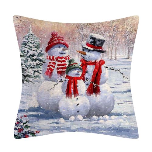 Housse De Coussin De Noël, Bonhomme De Neige, Père Noël, Housse De Coussin En Lin Imprimé Sable