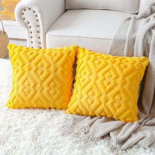 Lot De 2 Housses De Coussin Décoratives En Velours Court En Laine Peluche Douce Style Luxueux