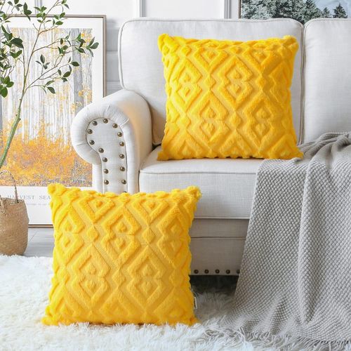 Lot De 2 Housses De Coussin Décoratives En Velours Court En Laine Peluche Douce Style Luxueux