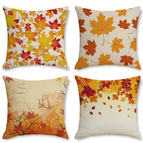 Lot De 4 Housses De Coussin 45 X 45 Cm Doré Automne Décoratif Canapé Taie D'oreiller Décoratio