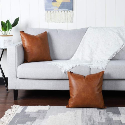 Lot De 2 45*45 Cm Housses De Coussins Luxe En Cuir Artificiel Décoration Confortable Moderne