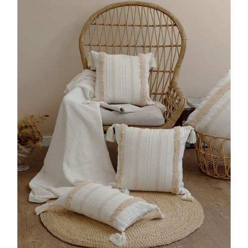 Lot De 2 Boho Housse De Coussin, Décoratives Doux Taies D'oreiller 45x45cm Avec Tufted Tassel