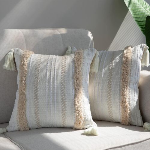 Lot De 2 Boho Housse De Coussin, Décoratives Doux Taies D'oreiller 30x50cm Avec Tufted Tassel