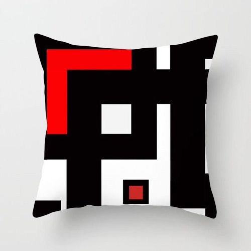 45 X 45 Cm Housse De Coussin, Lot De 4 En Coton Et Lin Moderne Noir Rouge Géométrique Modèle