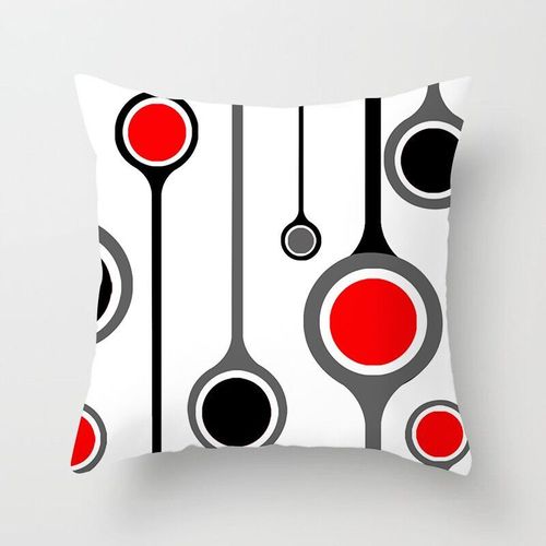 45 X 45 Cm Housse De Coussin, Lot De 4 En Coton Et Lin Moderne Noir Rouge Géométrique Modèle