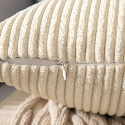 Lot De 2 Decorative Housse De Coussin ,45x45cm Beige,côtelé Canapé Taie D'oreiller
