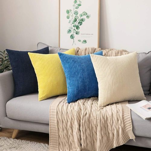 Lot De 2 Decorative Housse De Coussin ,45x45cm Beige,côtelé Canapé Taie D'oreiller