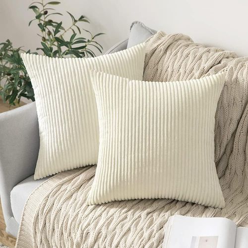 Lot De 2 Decorative Housse De Coussin ,45x45cm Beige,côtelé Canapé Taie D'oreiller