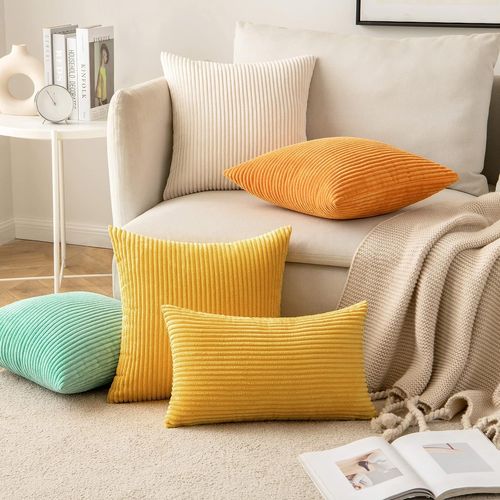 Lot De 2 Decorative Housse De Coussin ,45x45cm Jaune Gingembre,côtelé Canapé Taie D'oreiller
