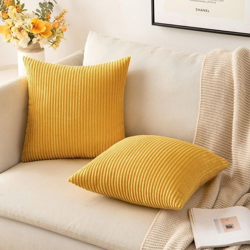 Lot De 2 Decorative Housse De Coussin ,45x45cm Jaune Gingembre,côtelé Canapé Taie D'oreiller