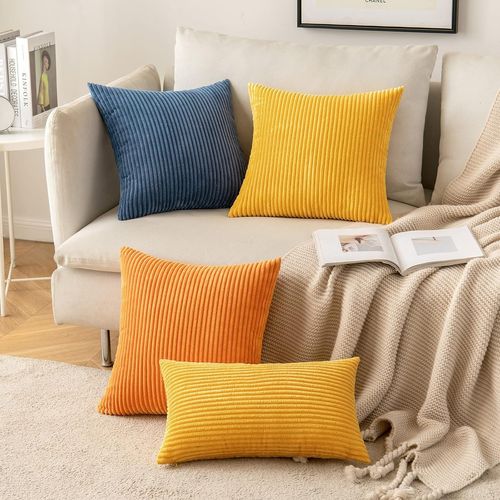 Lot De 2 Decorative Housse De Coussin ,45x45cm Jaune Gingembre,côtelé Canapé Taie D'oreiller