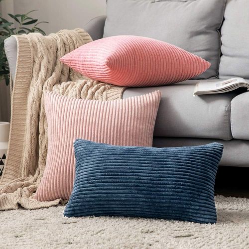 Lot De 2 Decorative Housse De Coussin ,45x45cm Rose,côtelé Canapé Taie D'oreiller Douce