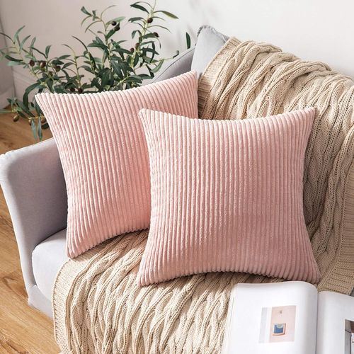 Lot De 2 Decorative Housse De Coussin ,45x45cm Rose,côtelé Canapé Taie D'oreiller Douce