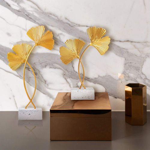 Doré 21cm Feuilles Doré, Ginkgo Biloba Ornements, Décoration En Metal Pour Salon Extérieur