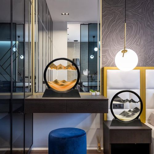 Image De Sable Dynamique Noir, 7 Pouces  - Peinture De Sable Qui Coule 3d, Sablier En Verre Rond