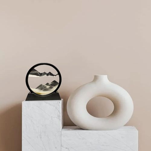 Image De Sable Dynamique Noir, 7 Pouces  - Peinture De Sable Qui Coule 3d, Sablier En Verre Rond